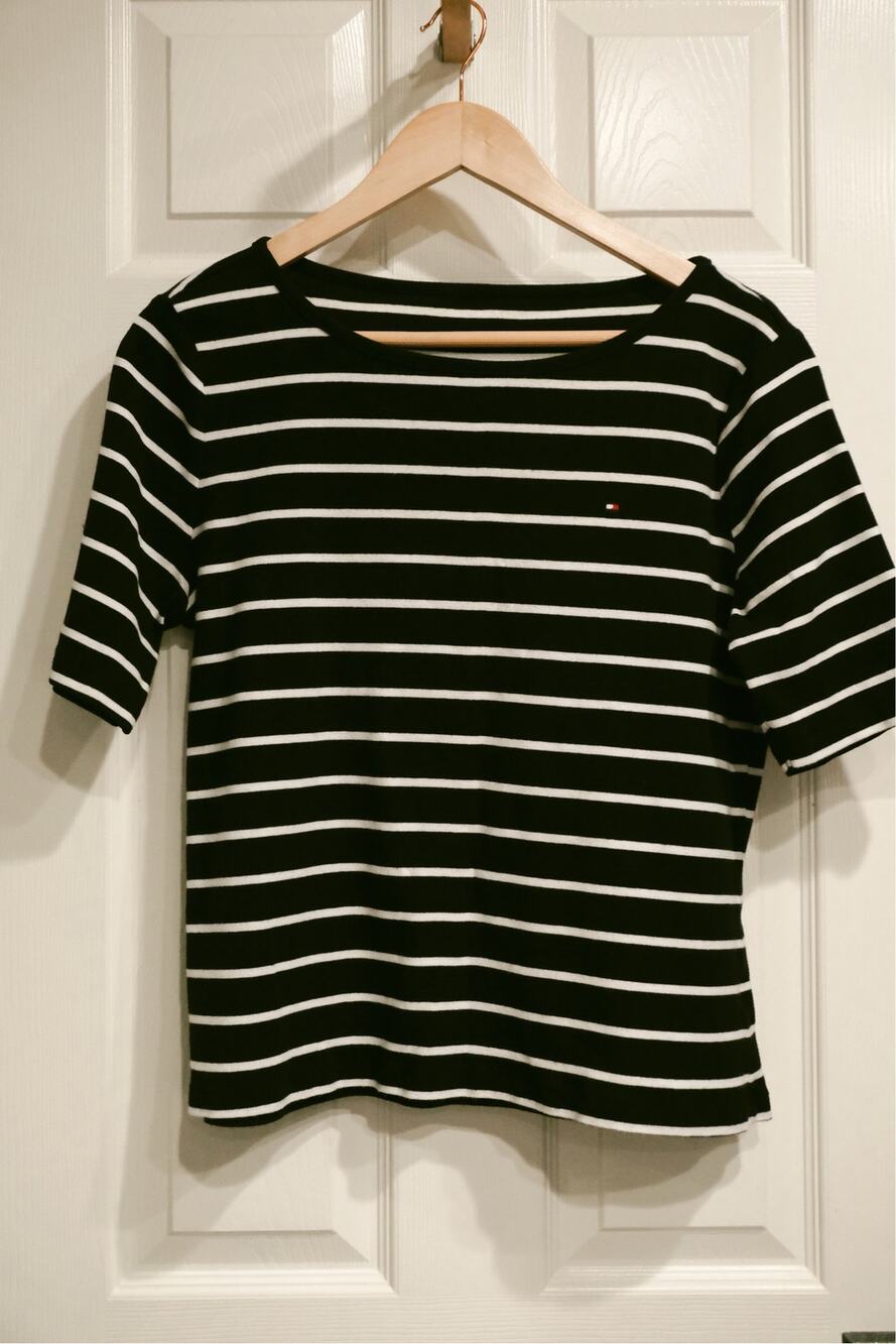 TOMMY HILFIGER Striped Short Sleeve T Shirt Size Large Nautical Preppy Casual